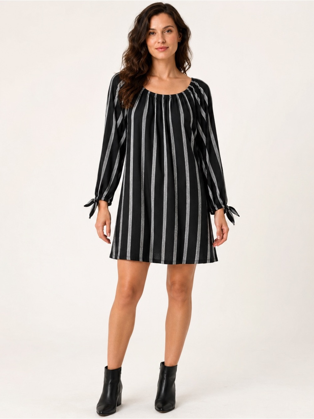 Cotton On Black Dress with Gray Vertical Stripes Whimsigoth Coastal Lightweight